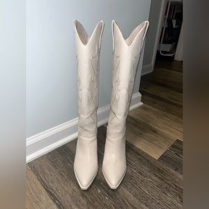Madden Girl Arizona Knee High Cowboy Boots in Bone Smooth